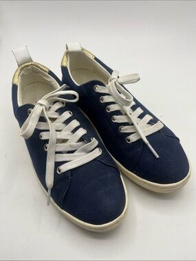 Fly London Navy Blue Sneakers with White Laces and Gold Heel Accent